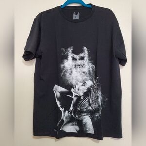 IM KING Black Short Sleeve Pin-Up Girl Smoke Graphic Crewneck Shirt Men's Large